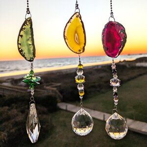 SET of 3 Suncatchers with protective and healing properties of agate & crystals